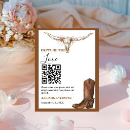Capture liefde QR code Western cowboylaarzen bruil Reclamebord Met Voetstuk