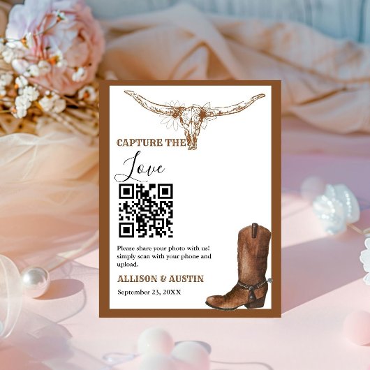 Capture liefde QR code Western cowboylaarzen bruil Reclamebord Met Voetstuk