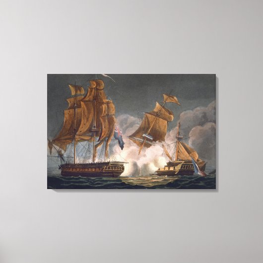 Capture of La Tribune, 8 juni 1796, gegraveerd doo Canvas Afdruk (Voorkant)