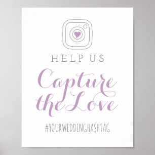 Capture the Love Paarse Trouw Hashtag Bord Poster