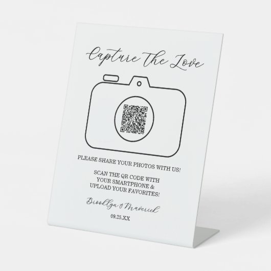 Capture The Love Photo Sharing QR Code  Reclamebord Met Voetstuk (Voorkant)