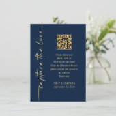 Capture the Love QR Code Navy Gold Wedding Card Kaart (Staand voorkant)