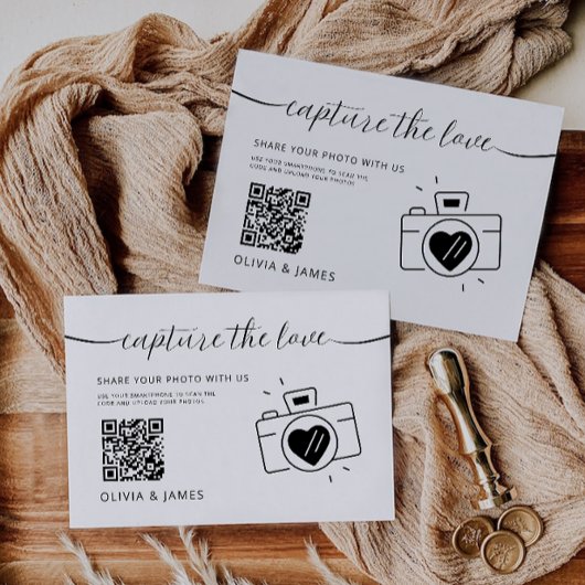 Capture The Love QR Code Wedding Kaart, Minimalist