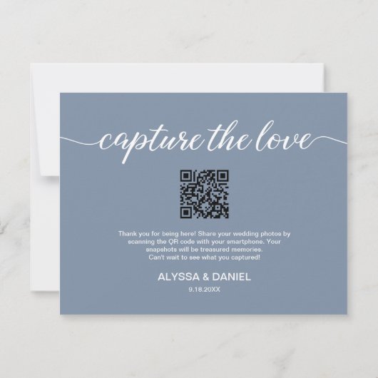 Capture the love QR code wedding photo share blue Kaart (Achterkant)