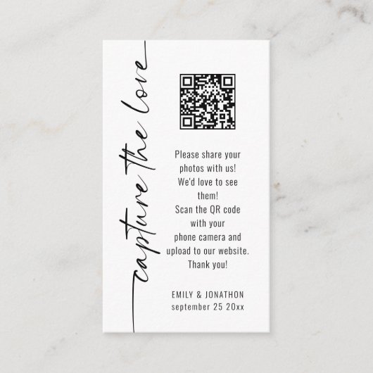 Capture the Love QR Code Zwart Wit Trouwen Kaart (Voorkant)