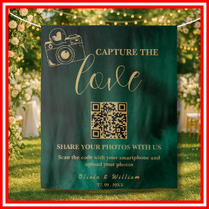 Capture The Love Smaragdgroen & Goud QR Achtergron Wandkleed