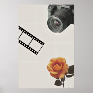 Captured Bloom: Camera, Film & Rose Collage Poster