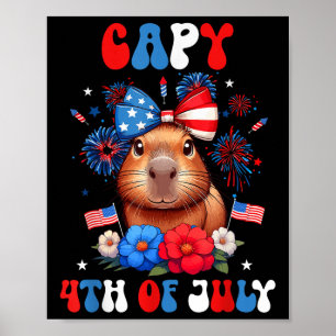 Capy 4 juli capybara patriottische bloemencostuum  poster