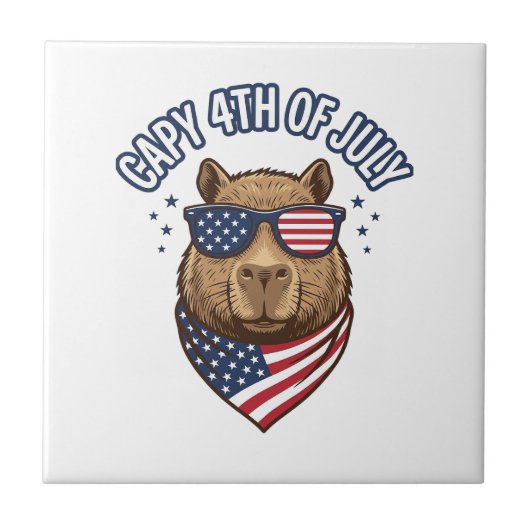 Capy 4 juli Patriotisch Capybara Vectorontwerp_ Tegeltje (Voorkant)