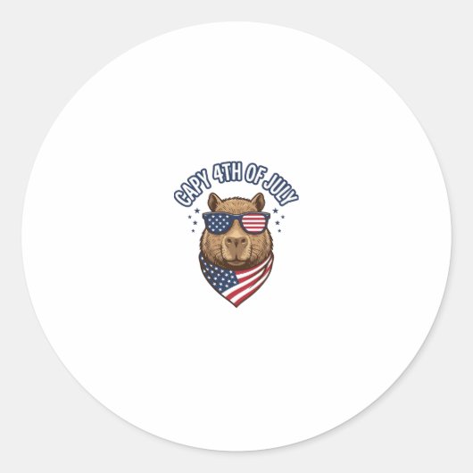 Capy 4 juli Patriotische Capybara Vectorontwerp_ Ronde Sticker (Voorkant)