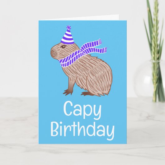 Capy Birthday Funny Capybara Lover Blue Greeting Kaart (Voorkant)