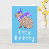 Capy Birthday Funny Capybara Lover Blue Greeting Kaart (Gele Bloem)