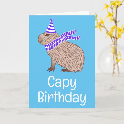 Capy Birthday Funny Capybara Lover Blue Greeting Kaart (Gele Bloem)