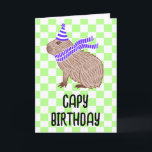 Capy Birthday Funny Capybara Lover Greeting Kaart<br><div class="desc">Een grappige kaart met een illustratie van een capybara met een Birthday pet en sjaal,  met hieronder de pun Capy Birthday. De binnenkant leest: "Ik wens je een speciale dag vol met alle dingen waar je van houdt. Vrolijke verjaardag!"</div>