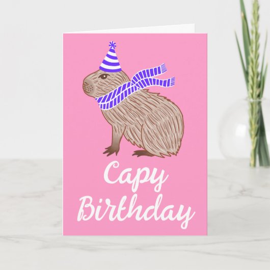 Capy Birthday Funny Capybara Lover Pink Greeting Kaart (Voorkant)