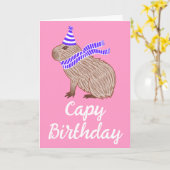 Capy Birthday Funny Capybara Lover Pink Greeting Kaart (Gele Bloem)