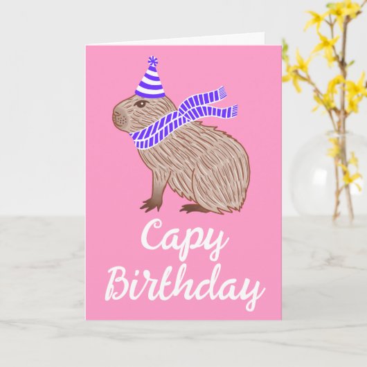 Capy Birthday Funny Capybara Lover Pink Greeting Kaart (Gele Bloem)