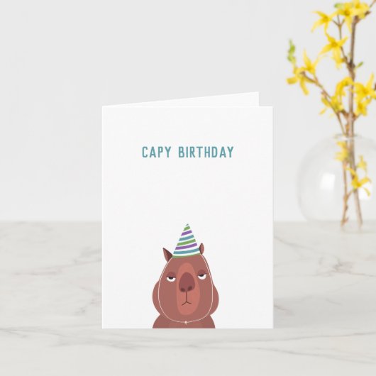 Capy Birthday Pet Capybara Party | Blanco binnenzi Kaart (Gele Bloem)