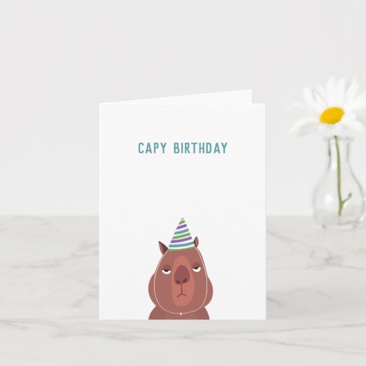 Capy Birthday Pet Capybara Party | Blanco binnenzi Kaart (Kleine Plant)