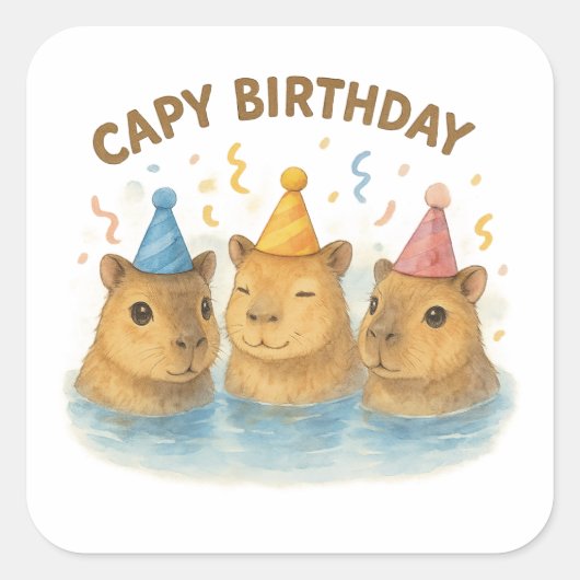 Capy Birthday Vierkante Sticker (Voorkant)