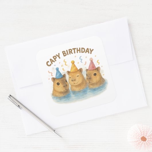 Capy Birthday Vierkante Sticker (Envelop)