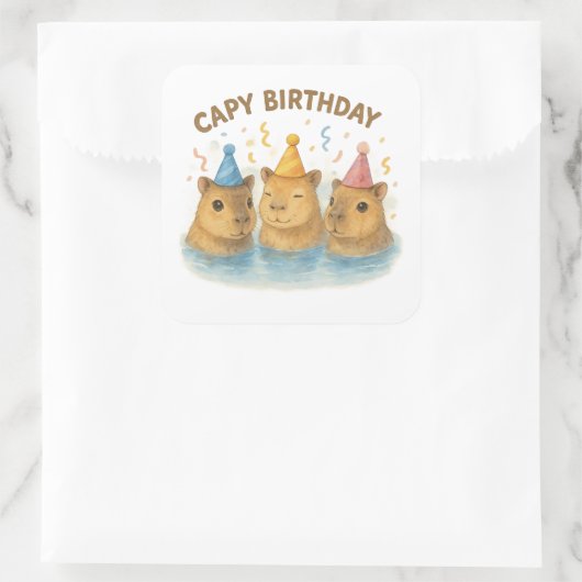 Capy Birthday Vierkante Sticker (Tas)