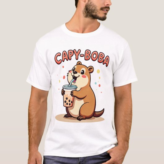 Capy Boba - Schattigee Capibara T-shirt (Voorkant)