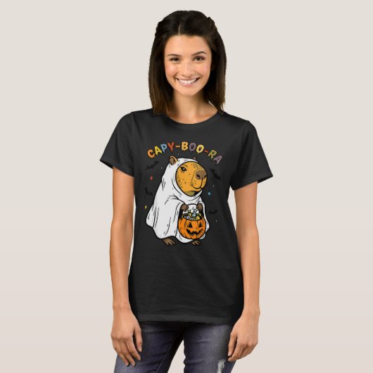 Capy-boo-ra Cappy Halloween Funny Capybara Costume T-shirt (Voorkant volledig)