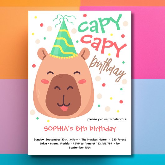 Capy capy capybara birthday invitation kaart