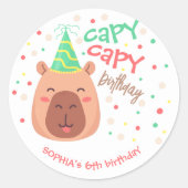 Capy capy capybara verjaardag ronde sticker (Voorkant)