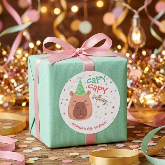 Capy capy capybara verjaardag ronde sticker