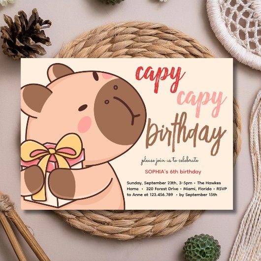 Capy capy capybara verjaardagsuitnodiging kaart