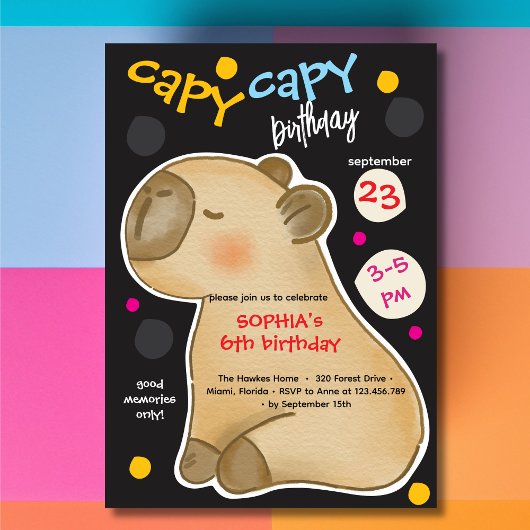 Capy capybara verjaardagsuitnodiging kaart
