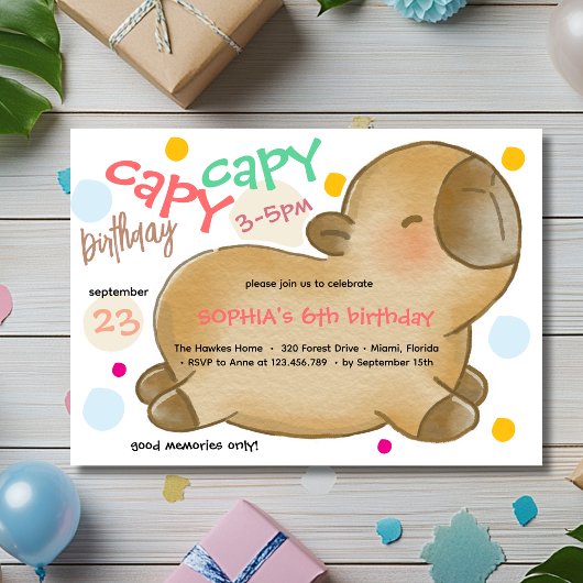 Capy capybara verjaardagsuitnodiging kaart