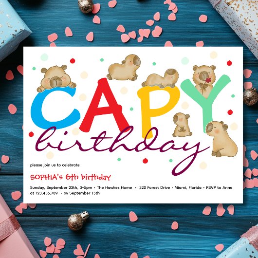 Capy capybara verjaardagsuitnodiging kaart