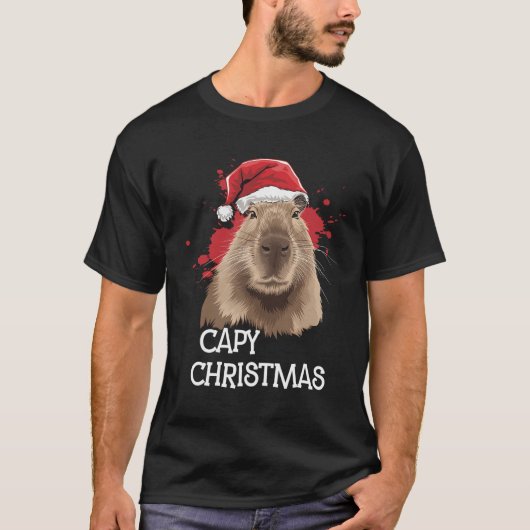 Capy Christmas Santa Hat Pajama Knaagdier T-shirt (Voorkant)