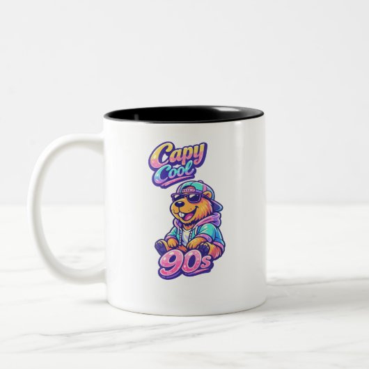 Capy Cool 90s Retro Neon Capybara Mok (Links)