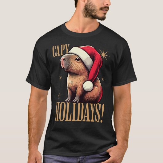 Capy Feestdagen - Feestelijke Capibara met Santa H T-shirt (Voorkant)