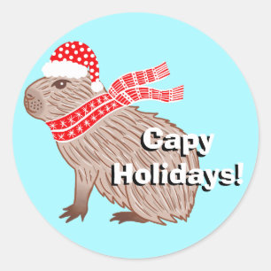 Capy Feestdagen Funny Capybara Christmas Ronde Sticker