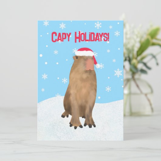 Capy Feestdagen Grappig Schattig Capybara Pun Flat Feestdagenkaart (Staand voorkant)