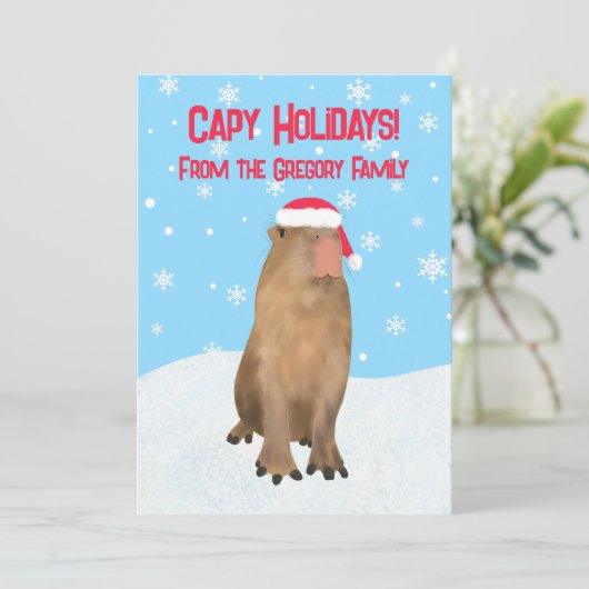Capy Feestdagen Grappig Schattige Capybara Pun Pri Feestdagenkaart (Staand voorkant)