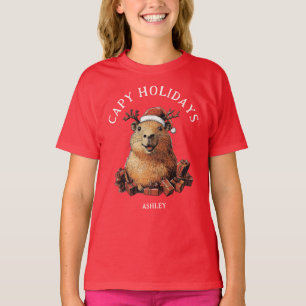 Capy Feestdagen Schattige Fun Capybara Vrolijk Ker T-shirt
