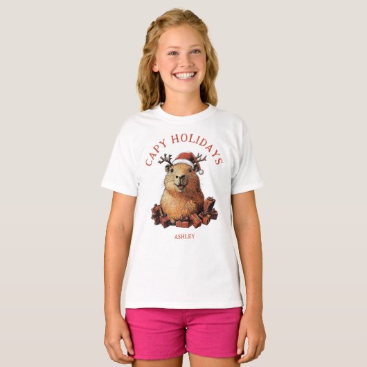Capy Feestdagen Schattige Fun Capybara Vrolijk Ker T-shirt (Voorkant volledig)