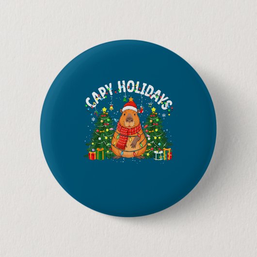 Capy Holidays Capybara Santa Hat Xmas Men Women Ki Ronde Button 5,7 Cm (Voorkant)