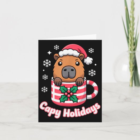 Capy Holidays Cute Capybara Christmas Santa Hat  Kaart (Voorkant)