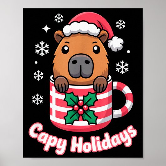 Capy Holidays Cute Capybara Christmas Santa Hat  Poster (Voorkant)
