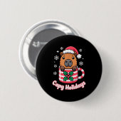 Capy Holidays Cute Capybara Christmas Santa Hat  Ronde Button 5,7 Cm (Voorkant /achterkant)