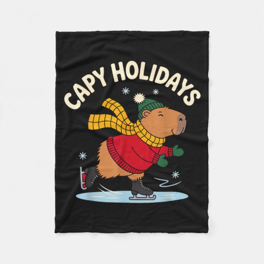 Capy Holidays Ice Skating Capybara Funny Xmas Chri Fleece Deken (Voorkant)