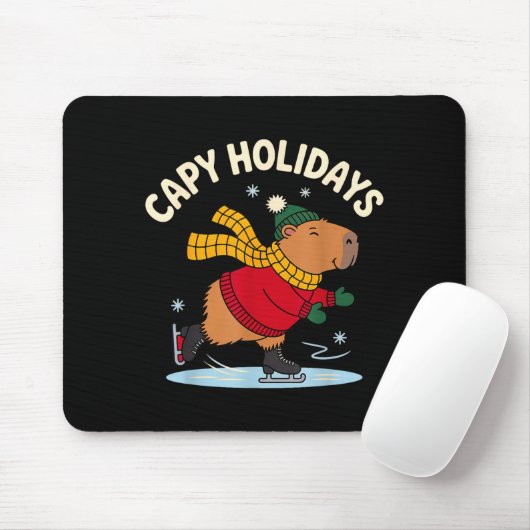 Capy Holidays Ice Skating Capybara Funny Xmas Chri Muismat (Met muis)