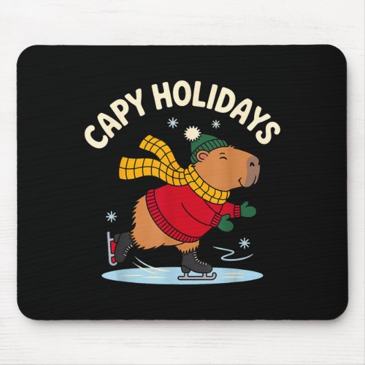 Capy Holidays Ice Skating Capybara Funny Xmas Chri Muismat (Voorkant)